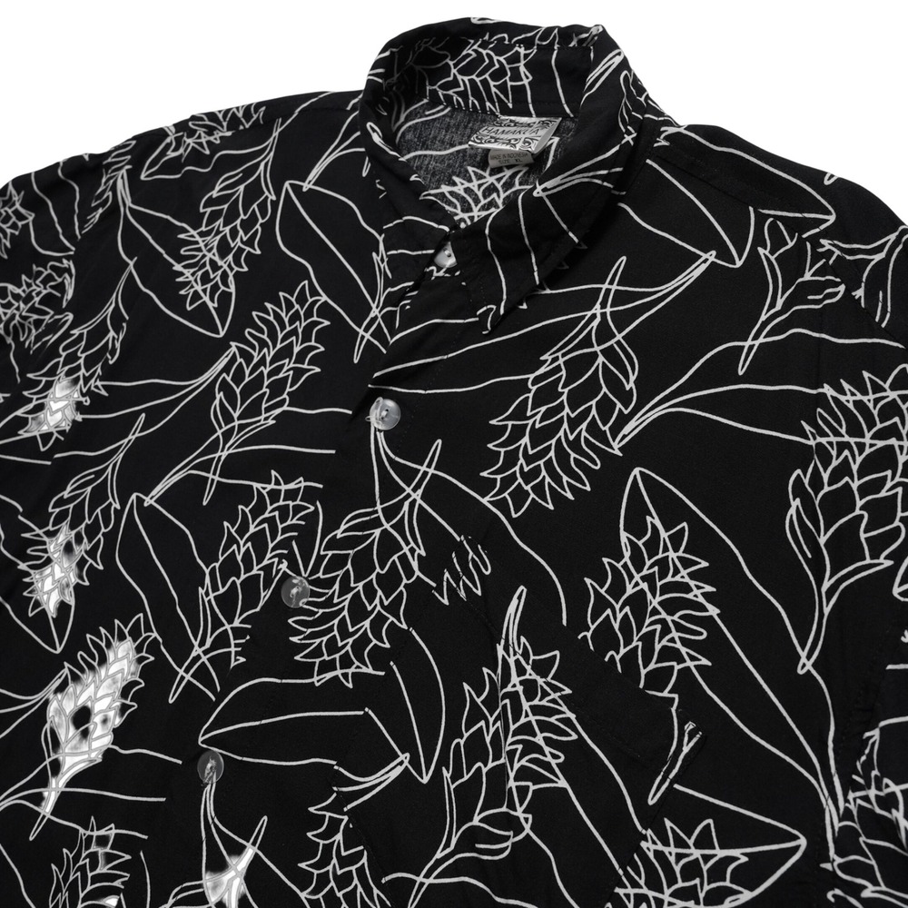 Hamakua Aloha Shirt Mens XL Black Ginger Floral Rayon Hawaiian Button Up